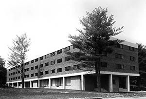 Hubbard Hall from Evergreen Drive, taken at an angle.