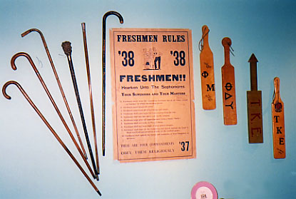 Senior Canes, freshman rules poster, and fraternity and sorority paddles