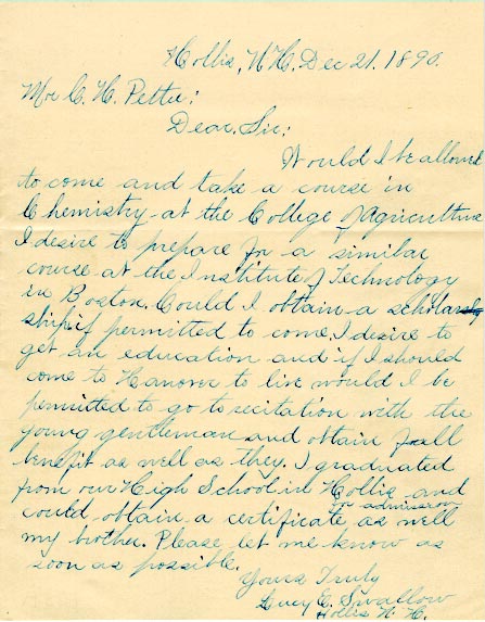 Lucy's handwritten letter to UNH