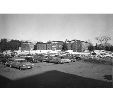 cars in campus parking lot 1960