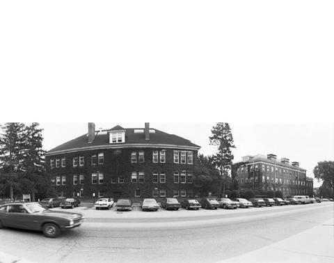 cars parked on campus 1978